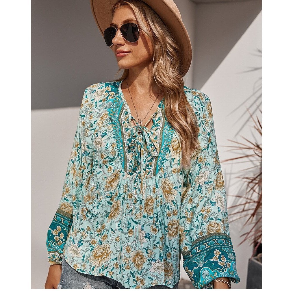 Blouse Bleue Style Bohème